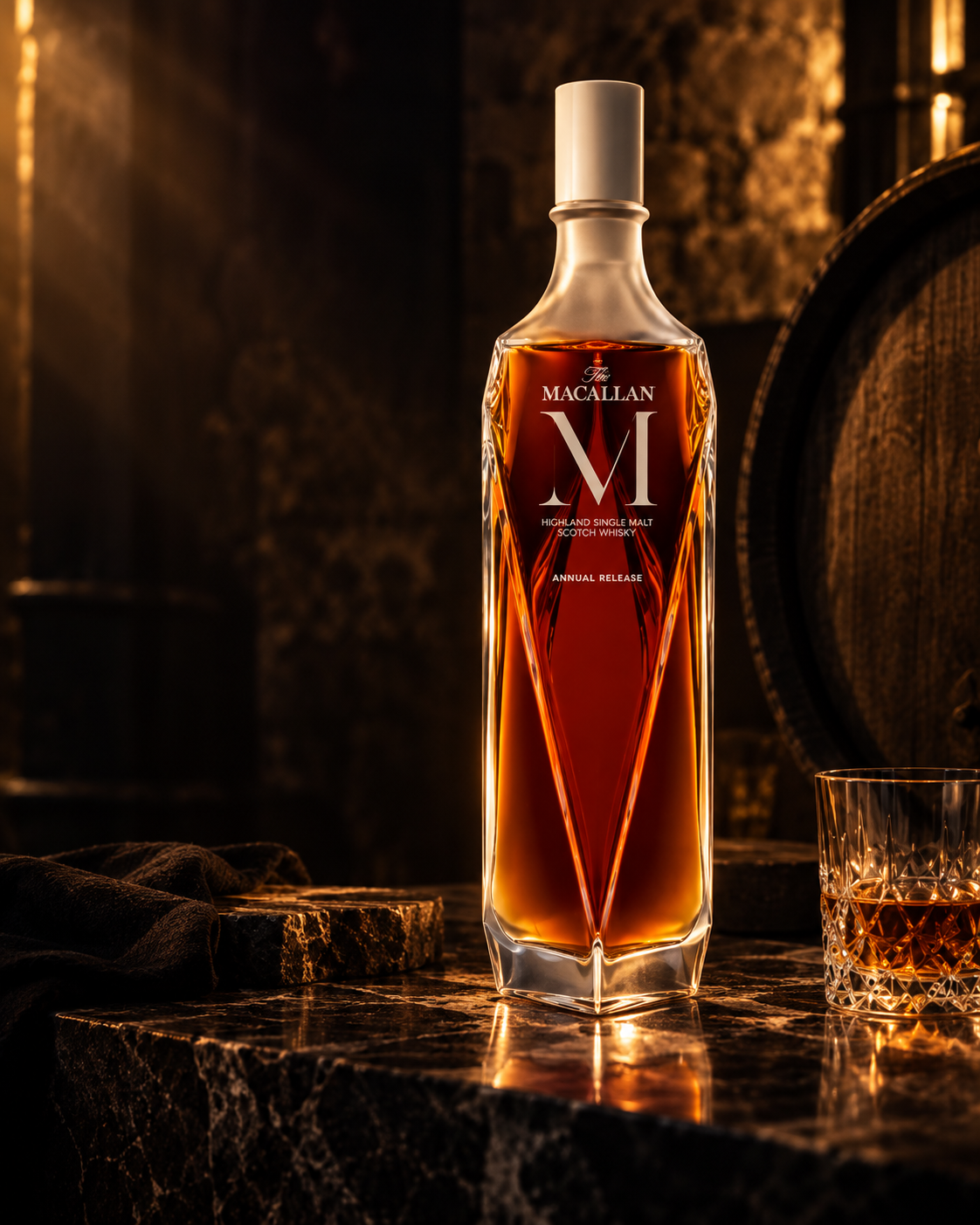 The Macallan M in una raffinata atmosfera di cantina